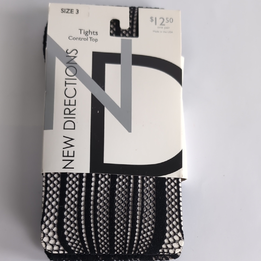 New Directions Monochrome Patterned Tights Black Fishnet Control Top Sz 3 large